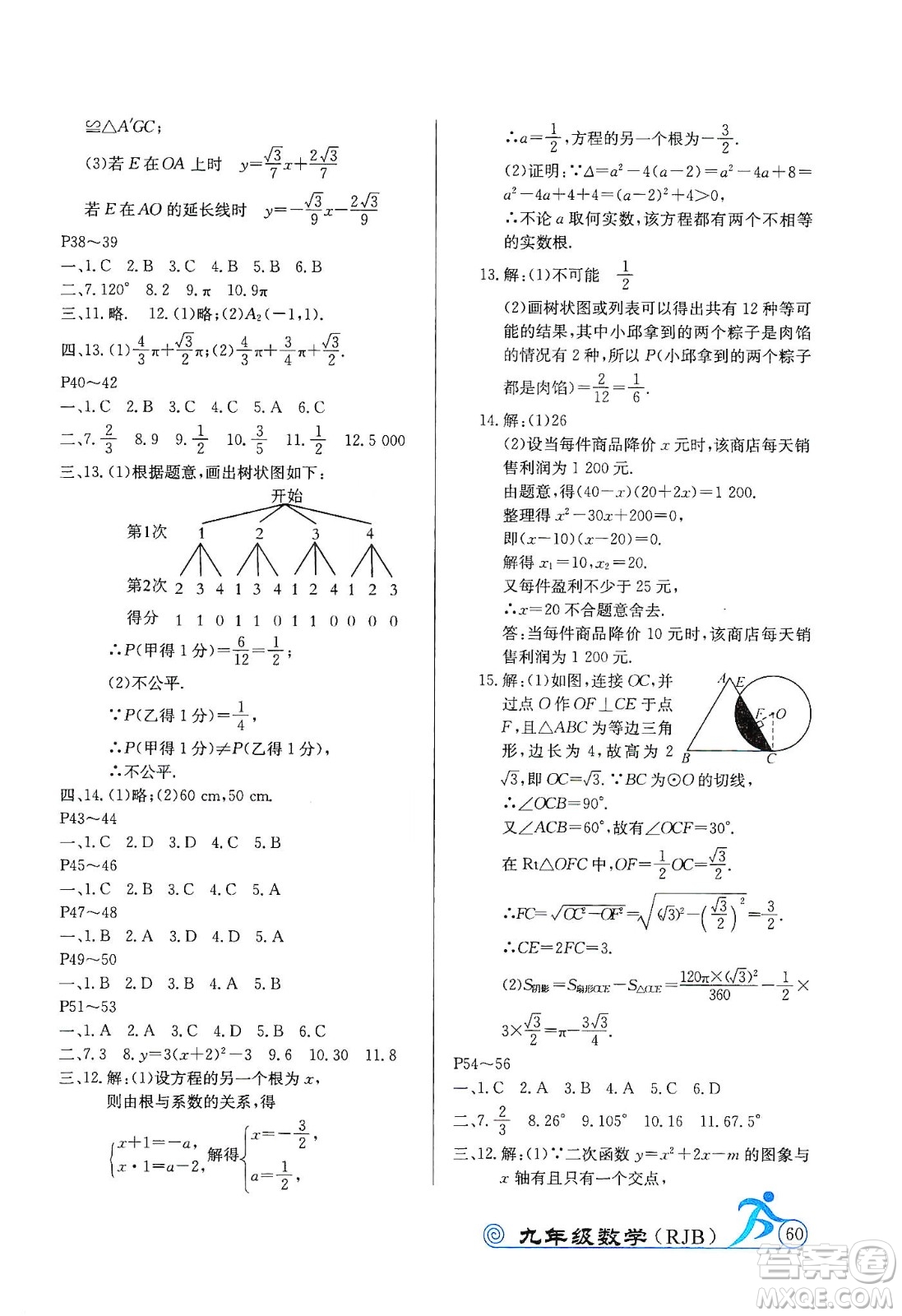 延邊教育出版社2020快樂假期寒假作業(yè)九年級數(shù)學(xué)RJB版答案