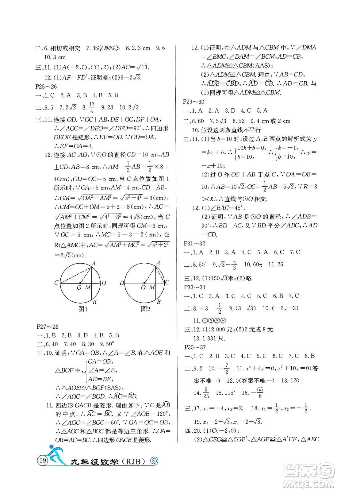 延邊教育出版社2020快樂假期寒假作業(yè)九年級數(shù)學(xué)RJB版答案
