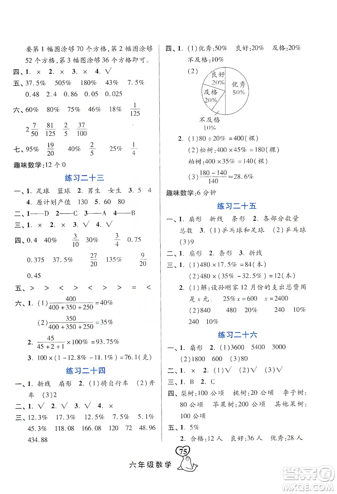 河北美術(shù)出版社2020寒假作業(yè)六年級(jí)數(shù)學(xué)答案