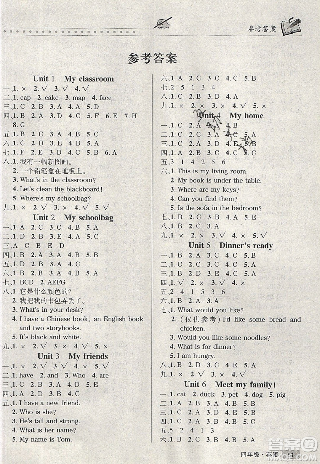 2020年快樂之星假期培優(yōu)寒假四年級(jí)英語PEP人教版參考答案