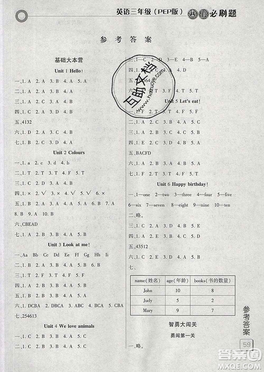 2020年假期總動員寒假必刷題三年級英語人教版答案