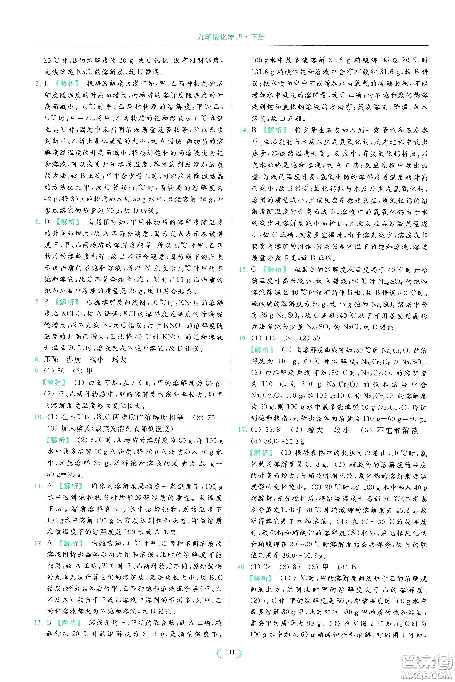 云南美術(shù)出版社2020亮點(diǎn)給力提優(yōu)課時(shí)作業(yè)本九年級化學(xué)下冊人教版答案