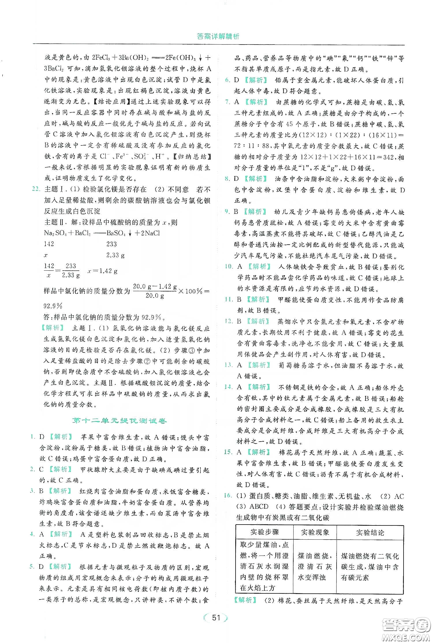 云南美術(shù)出版社2020亮點(diǎn)給力提優(yōu)課時(shí)作業(yè)本九年級化學(xué)下冊人教版答案