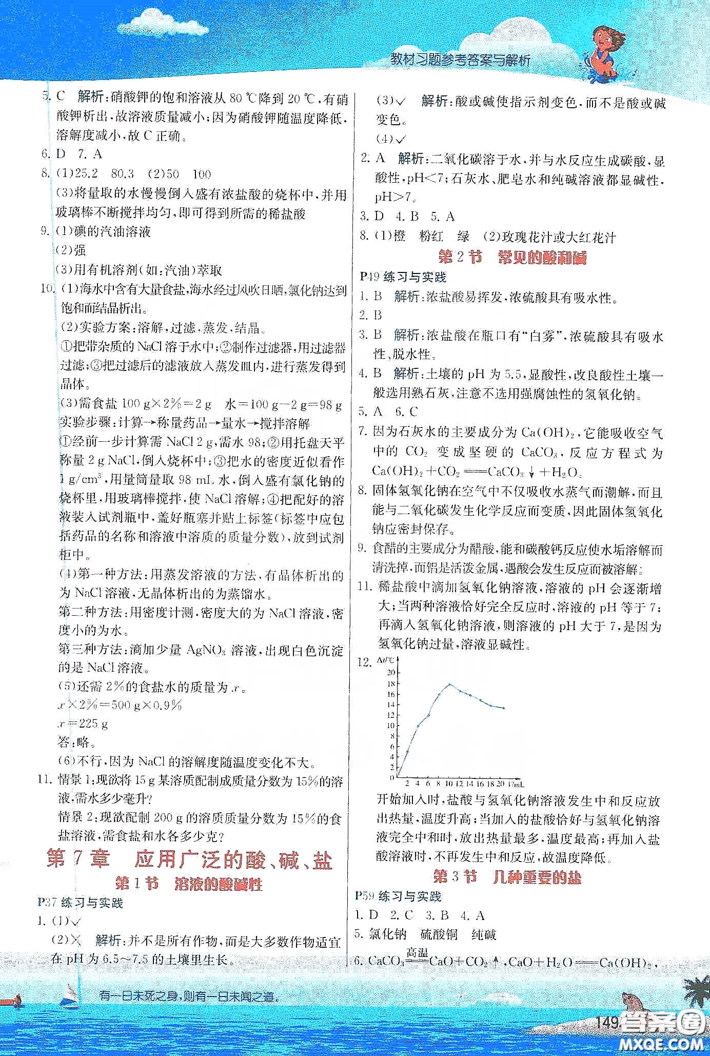 江蘇人民出版社2020實(shí)驗(yàn)班提優(yōu)課堂九年級(jí)化學(xué)下冊(cè)滬教SHJY版答案