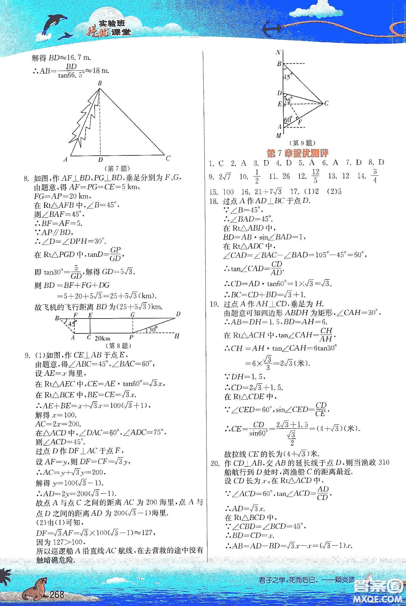 江蘇人民出版社2020實驗班提優(yōu)課堂九年級數(shù)學(xué)下冊江蘇科教版答案