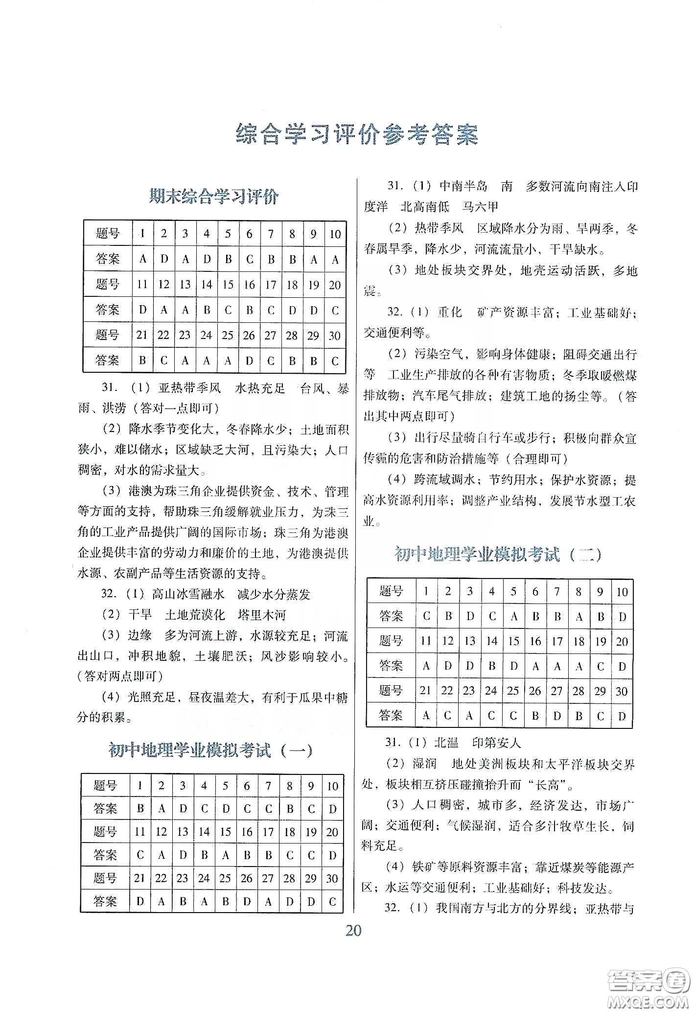 2020南方新課堂金牌學(xué)案八年級地理下冊粵人民版答案