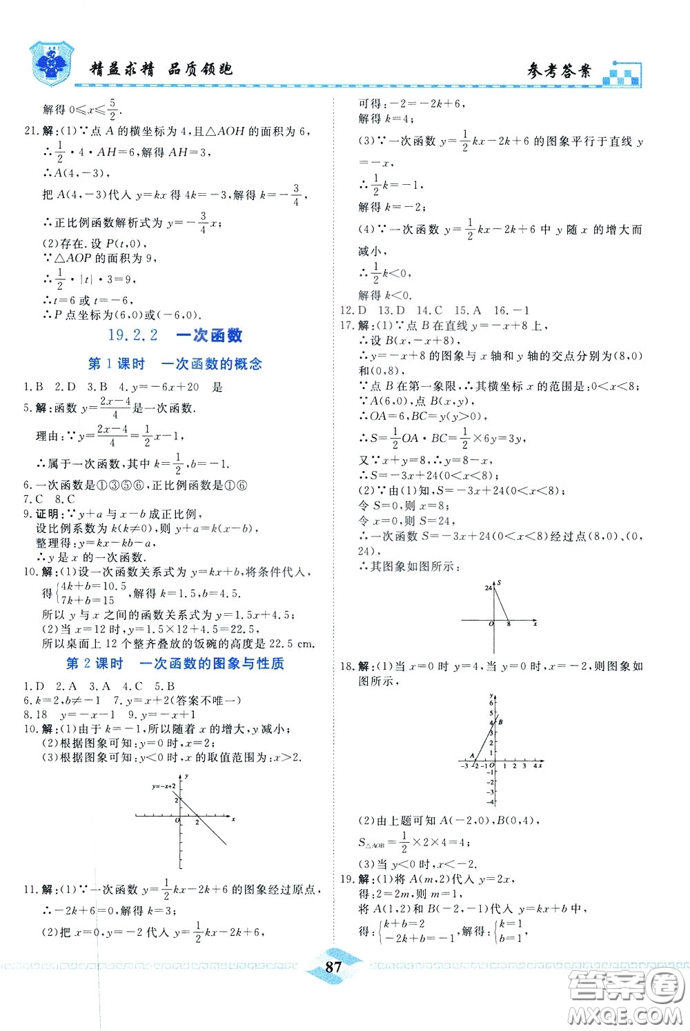 天津人民出版社2020年一飛沖天課時作業(yè)八年級下冊數(shù)學(xué)隨堂練參考答案