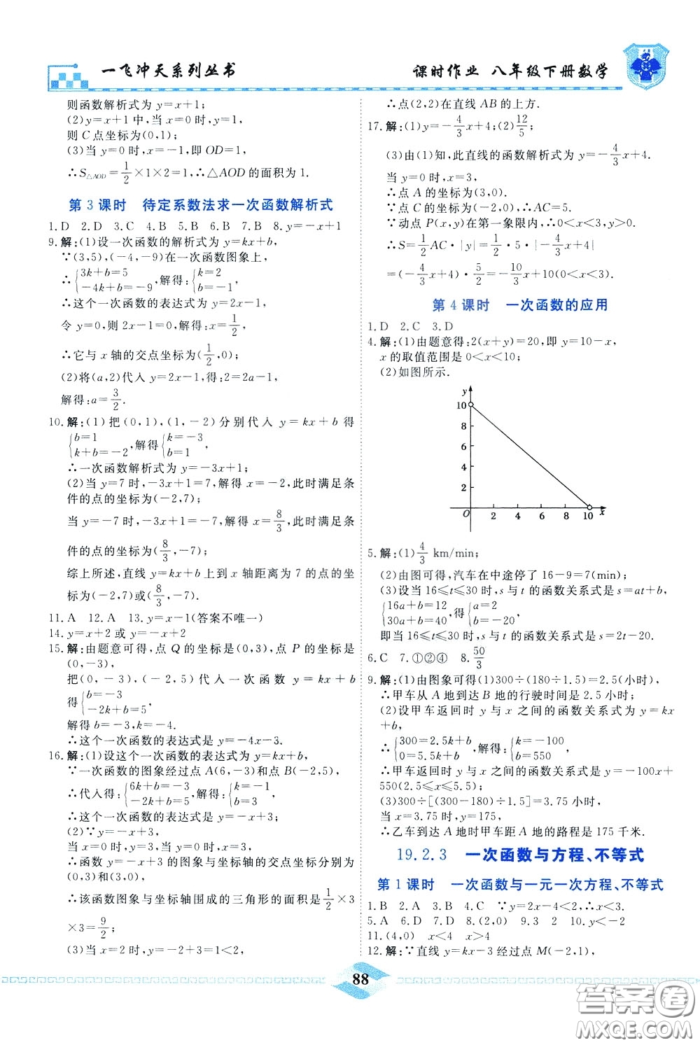 天津人民出版社2020年一飛沖天課時作業(yè)八年級下冊數(shù)學(xué)隨堂練參考答案