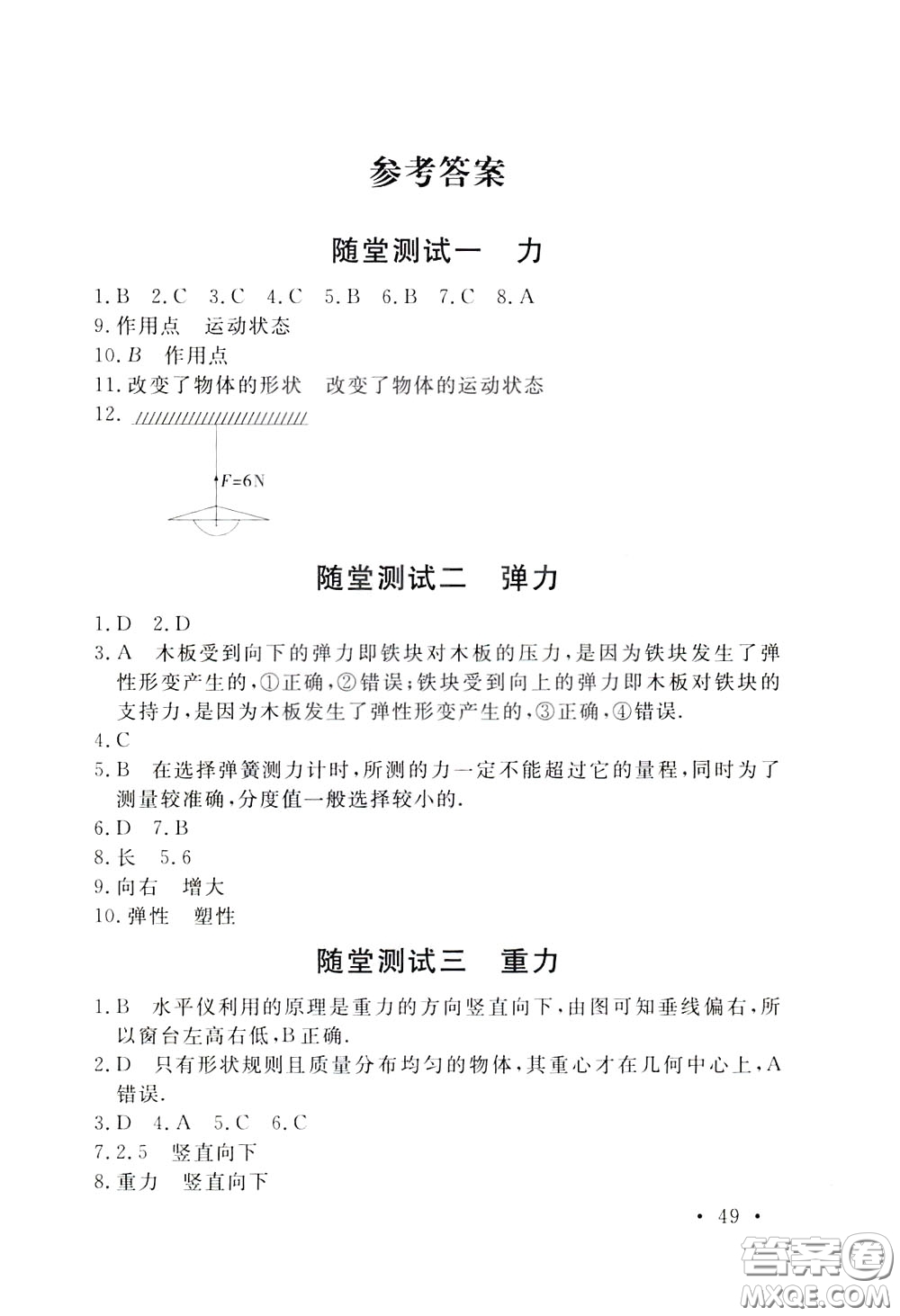 天津人民出版社2020年一飛沖天課時作業(yè)八年級下冊物理隨堂測試參考答案