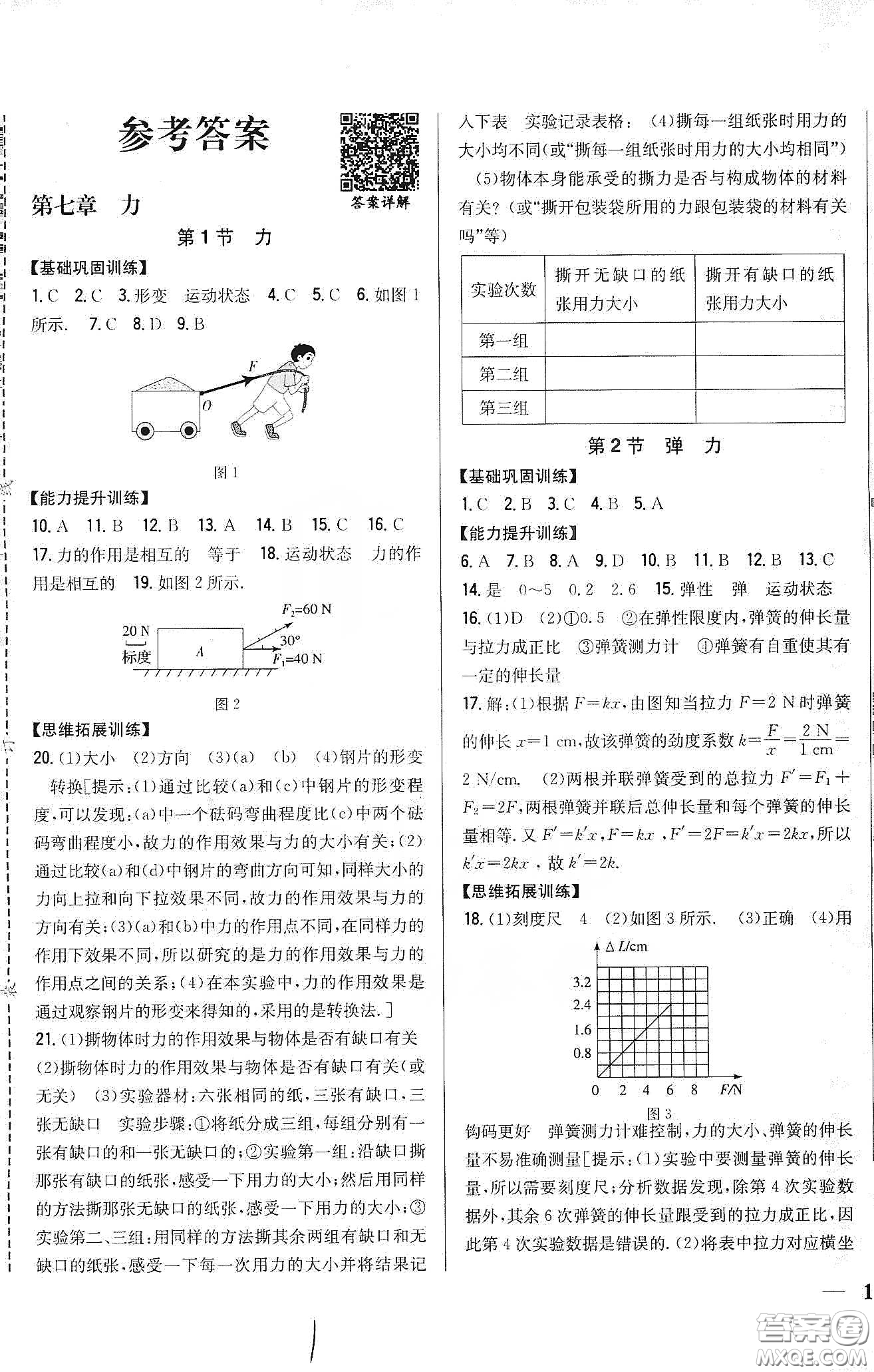 吉林人民出版社2020全科王同步課時(shí)練習(xí)八年級(jí)物理下冊(cè)新課標(biāo)人教版答案