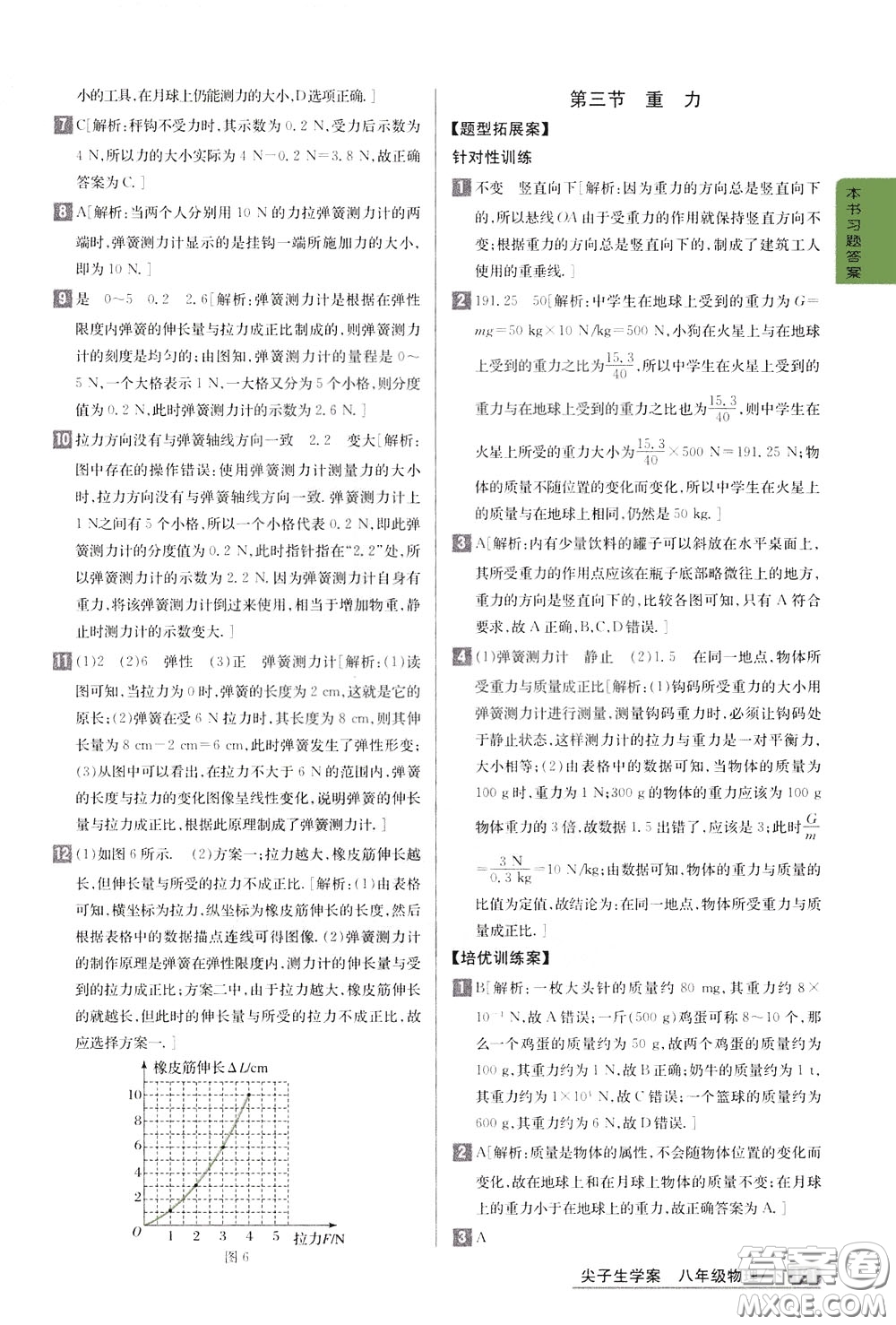 吉林人民出版社2020年尖子生學(xué)案八年級下冊物理新課標(biāo)北師版參考答案