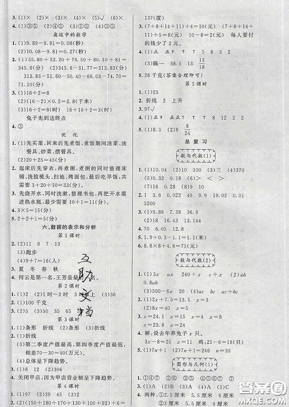 黃岡金牌之路2020年新版練闖考四年級數(shù)學下冊北師版答案