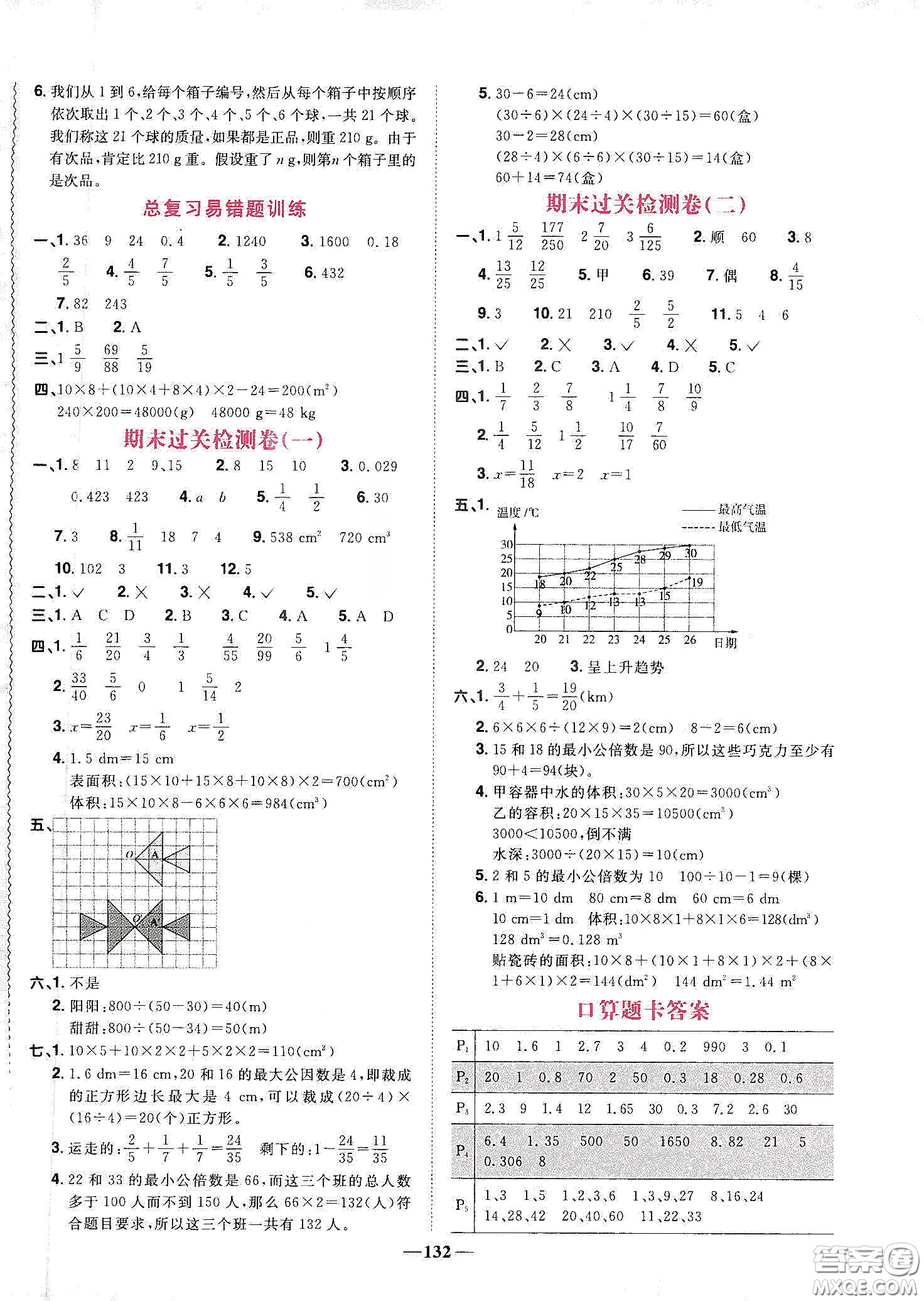 宇軒圖書2020春陽光同學課時優(yōu)化作業(yè)五年級數(shù)學下冊人教版天津適用答案