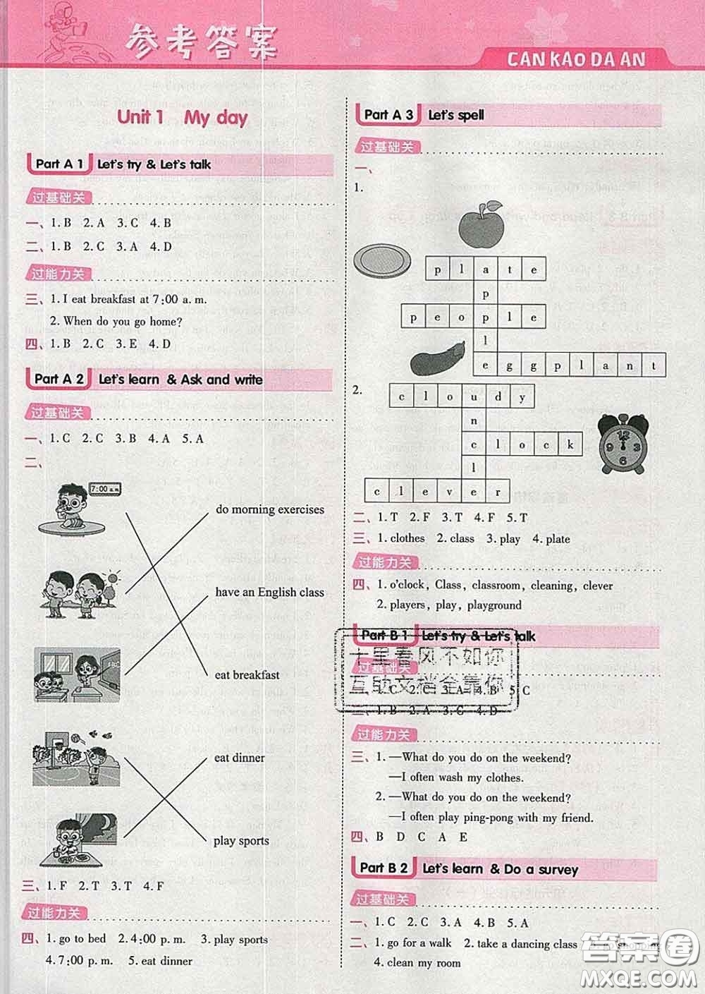天星教育2020年一遍過小學(xué)英語五年級(jí)下冊(cè)人教版答案