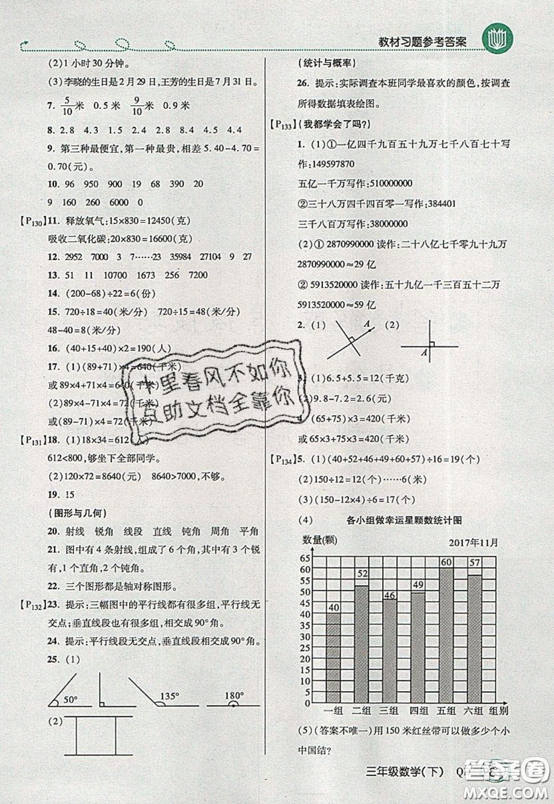 萬向思維2020年倍速學習法教材導學練三年級數學下五四制青島版參考答案