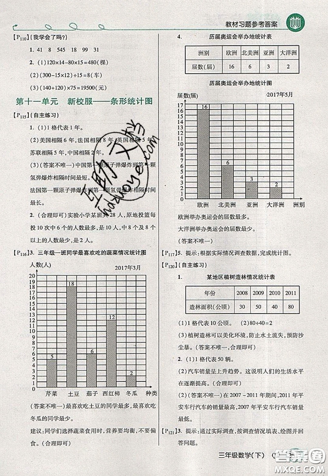 萬向思維2020年倍速學習法教材導學練三年級數學下五四制青島版參考答案