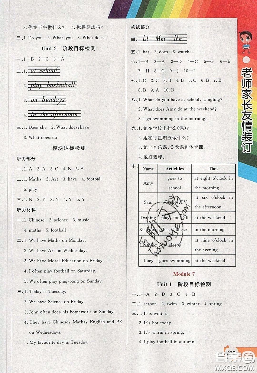 萬向思維2020年倍速學(xué)習(xí)法教材導(dǎo)學(xué)練三年級(jí)英語下外研版參考答案