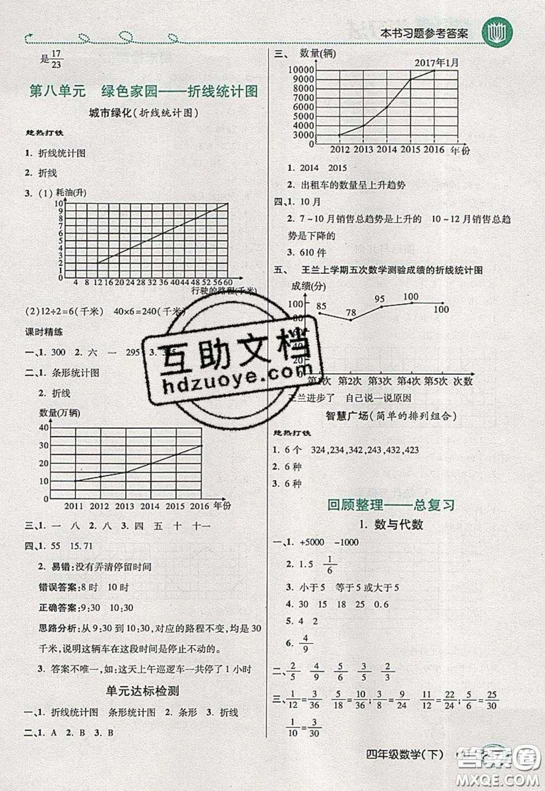 萬向思維2020年倍速學習法教材導學練四年級數學下五四制青島版參考答案