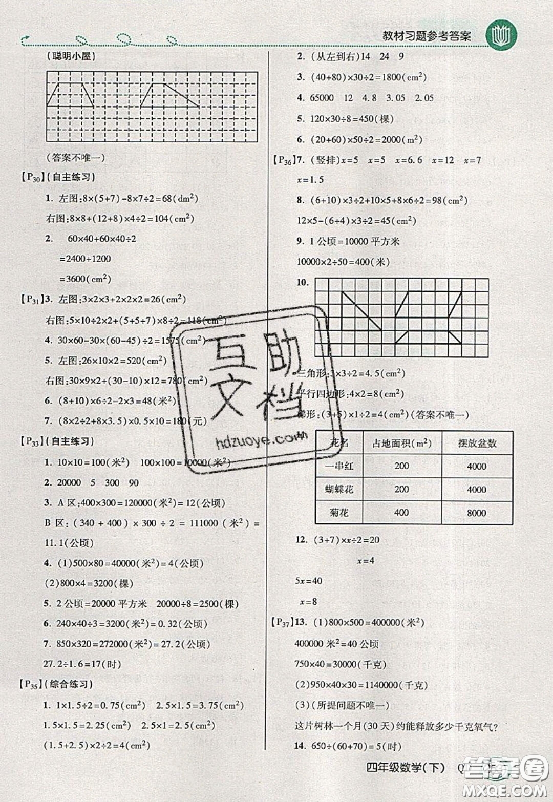 萬向思維2020年倍速學習法教材導學練四年級數學下五四制青島版參考答案