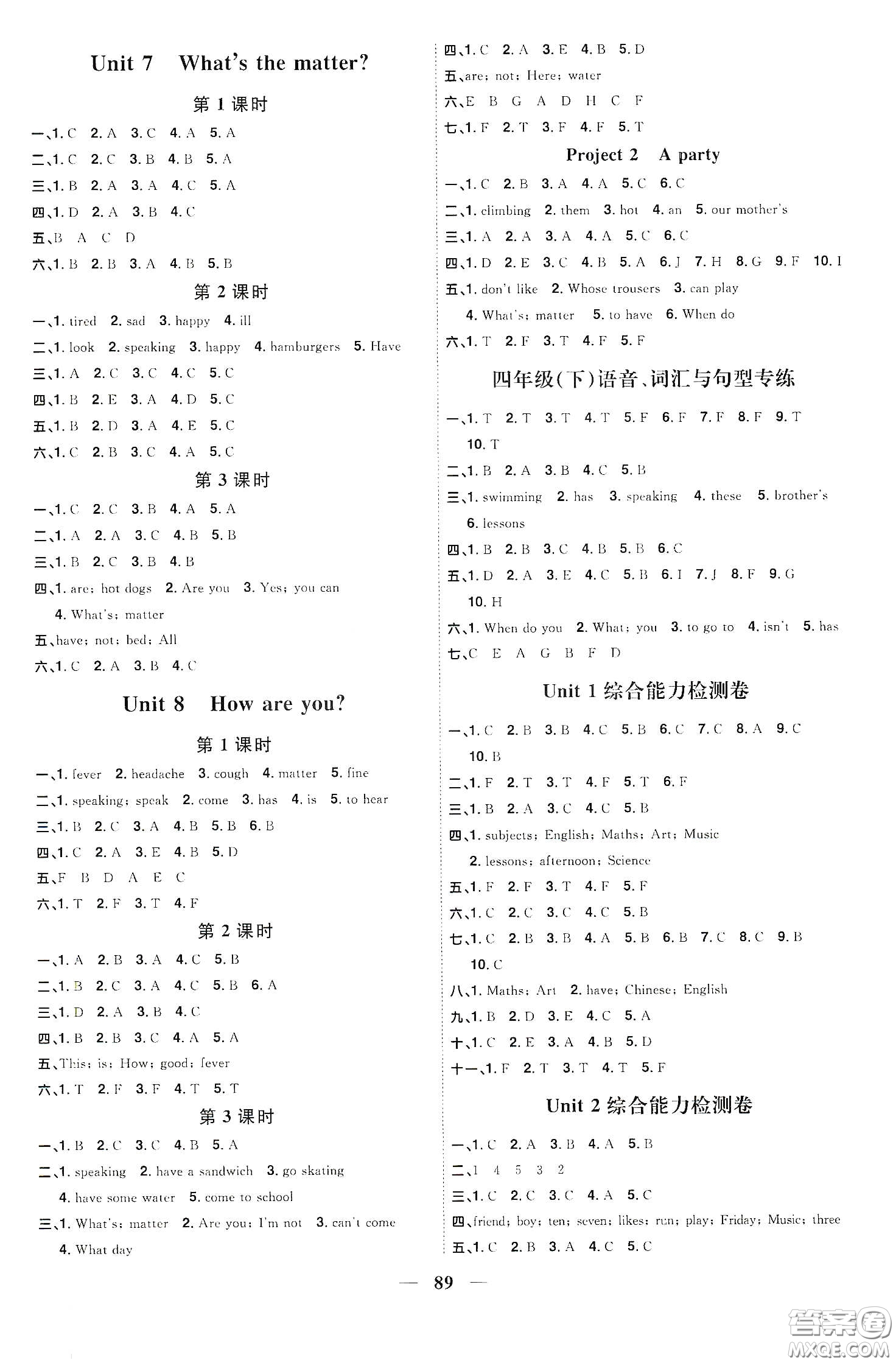 宇軒圖書2020春陽光同學(xué)課時(shí)優(yōu)化作業(yè)四年級英語下冊譯林版江蘇適用答案