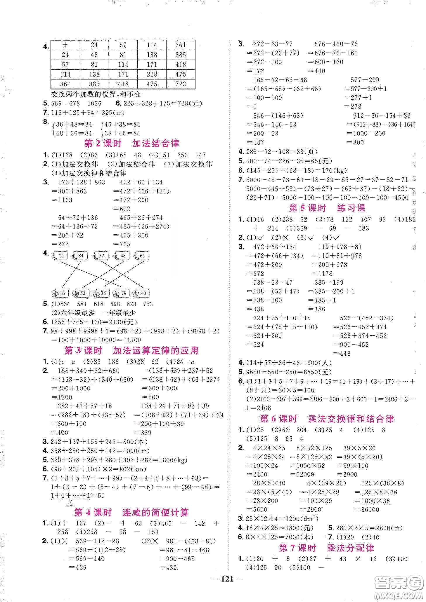 宇軒圖書2020春陽(yáng)光同學(xué)課時(shí)優(yōu)化作業(yè)四年級(jí)數(shù)學(xué)下冊(cè)人教版天津適用答案