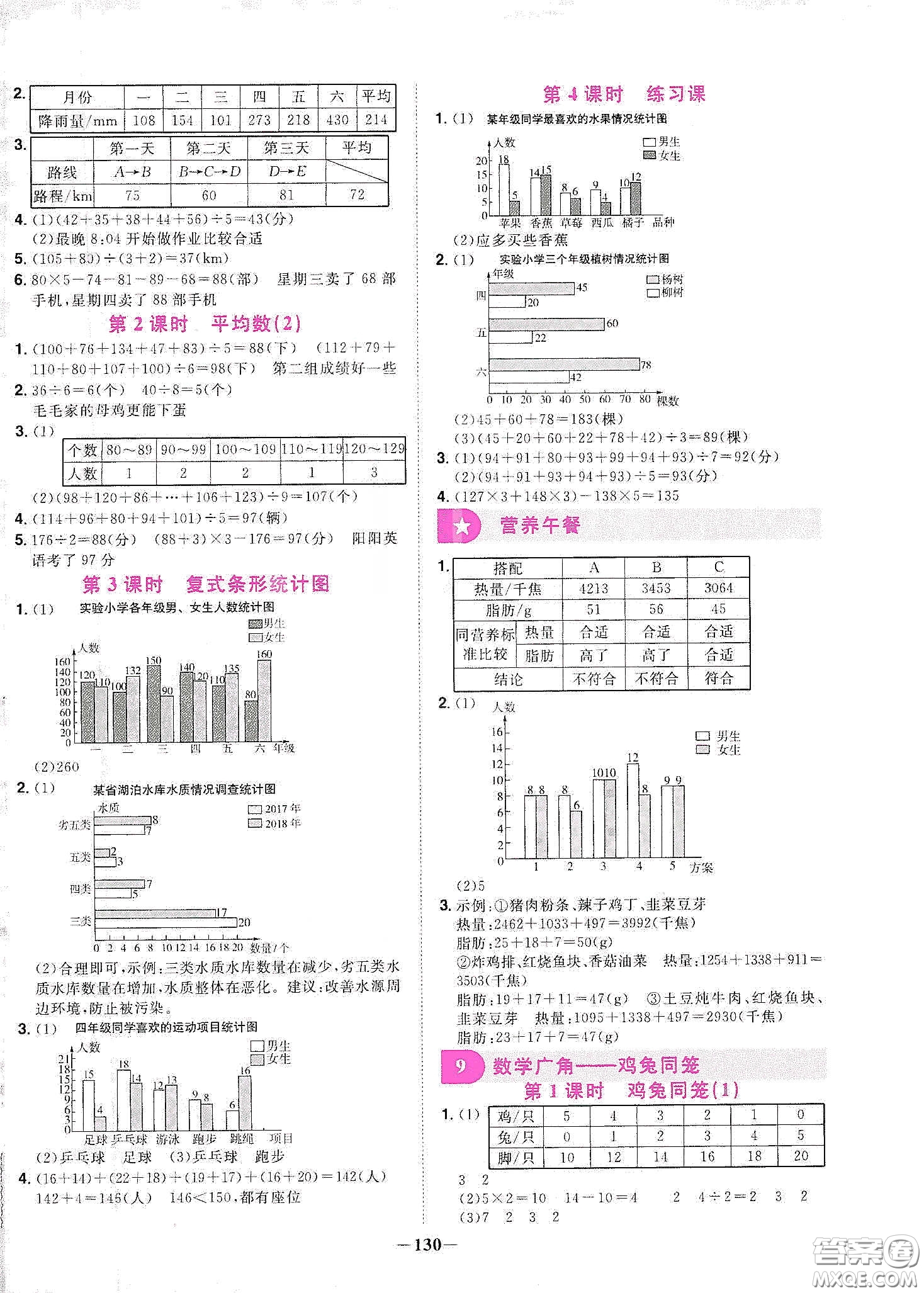 宇軒圖書2020春陽(yáng)光同學(xué)課時(shí)優(yōu)化作業(yè)四年級(jí)數(shù)學(xué)下冊(cè)人教版天津適用答案