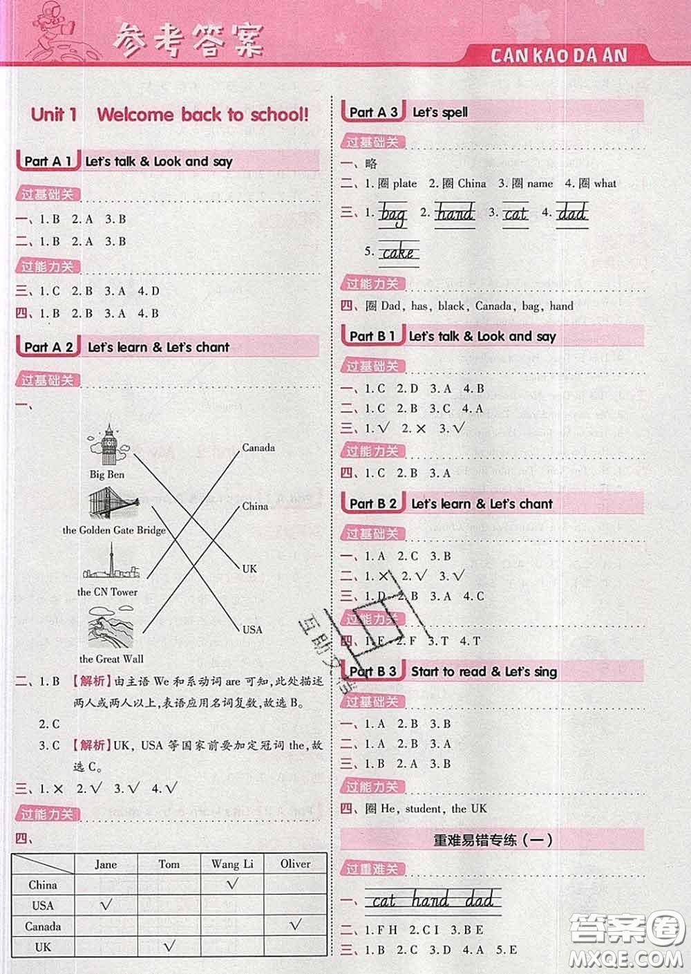 天星教育2020年一遍過小學英語三年級下冊人教版答案