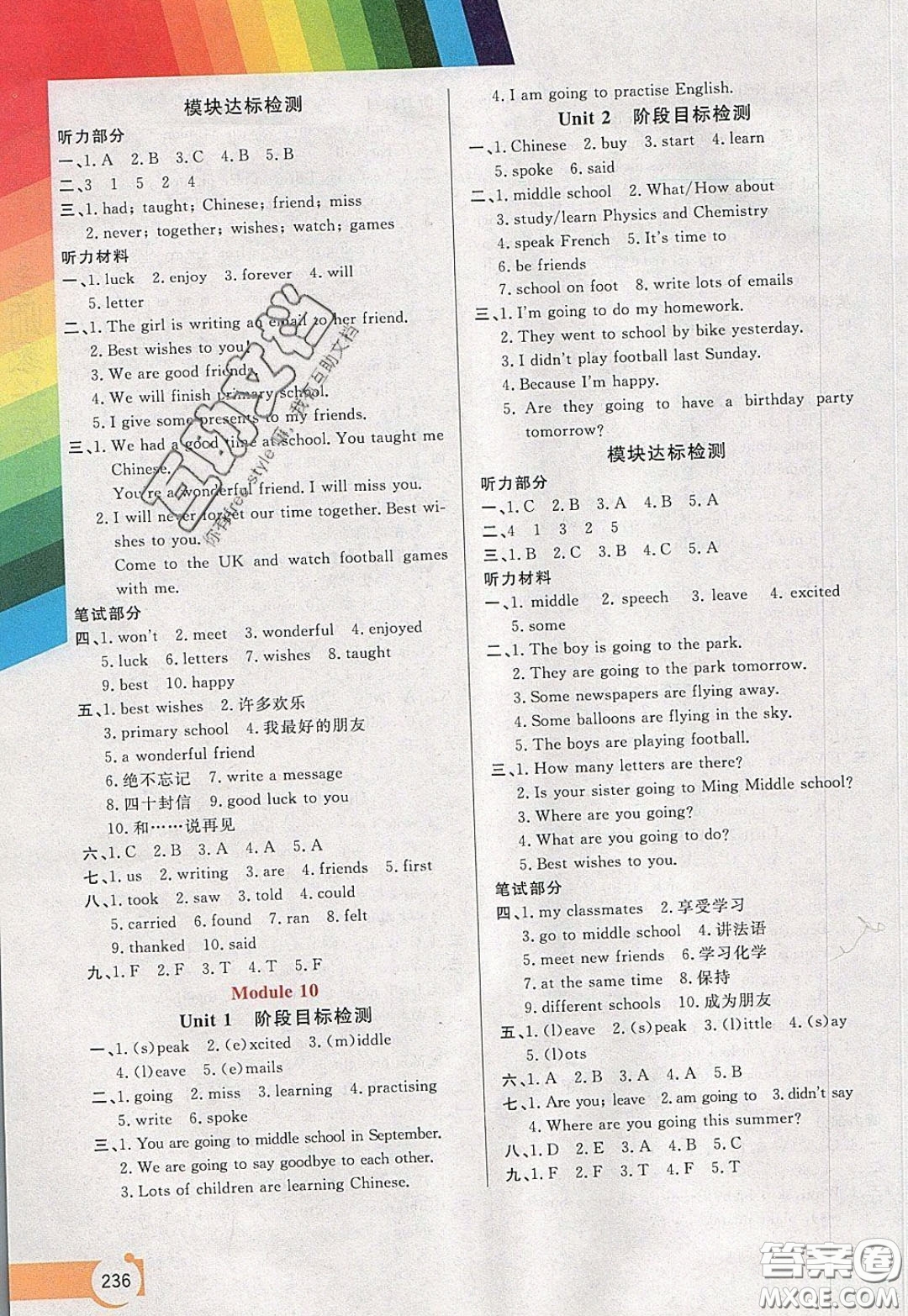 萬(wàn)向思維2020年倍速學(xué)習(xí)法教材導(dǎo)學(xué)練六年級(jí)英語(yǔ)下外研版參考答案