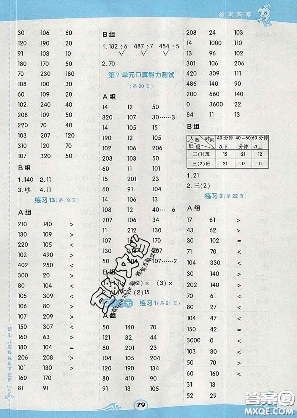 安徽教育出版社2020年星級口算天天練三年級數(shù)學(xué)下冊人教版答案