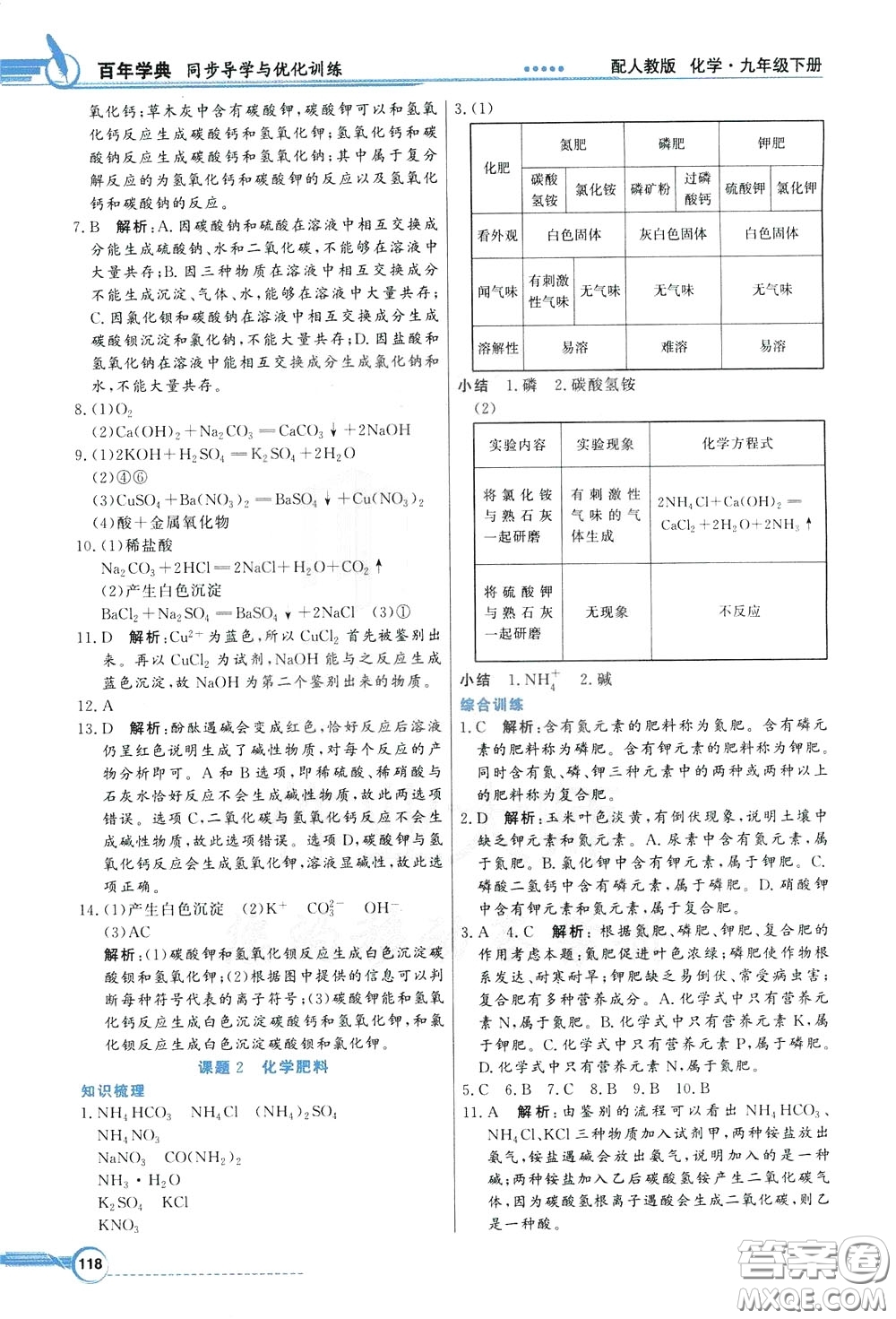 百年學(xué)典2020年同步導(dǎo)學(xué)與優(yōu)化訓(xùn)練化學(xué)九年級(jí)下冊(cè)人教版參考答案