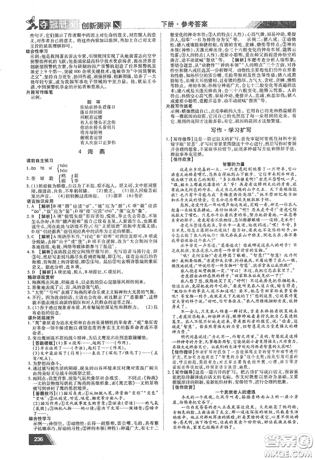 2020奪冠計(jì)劃初中創(chuàng)新測(cè)評(píng)九年級(jí)語文下冊(cè)人教版江西專版答案