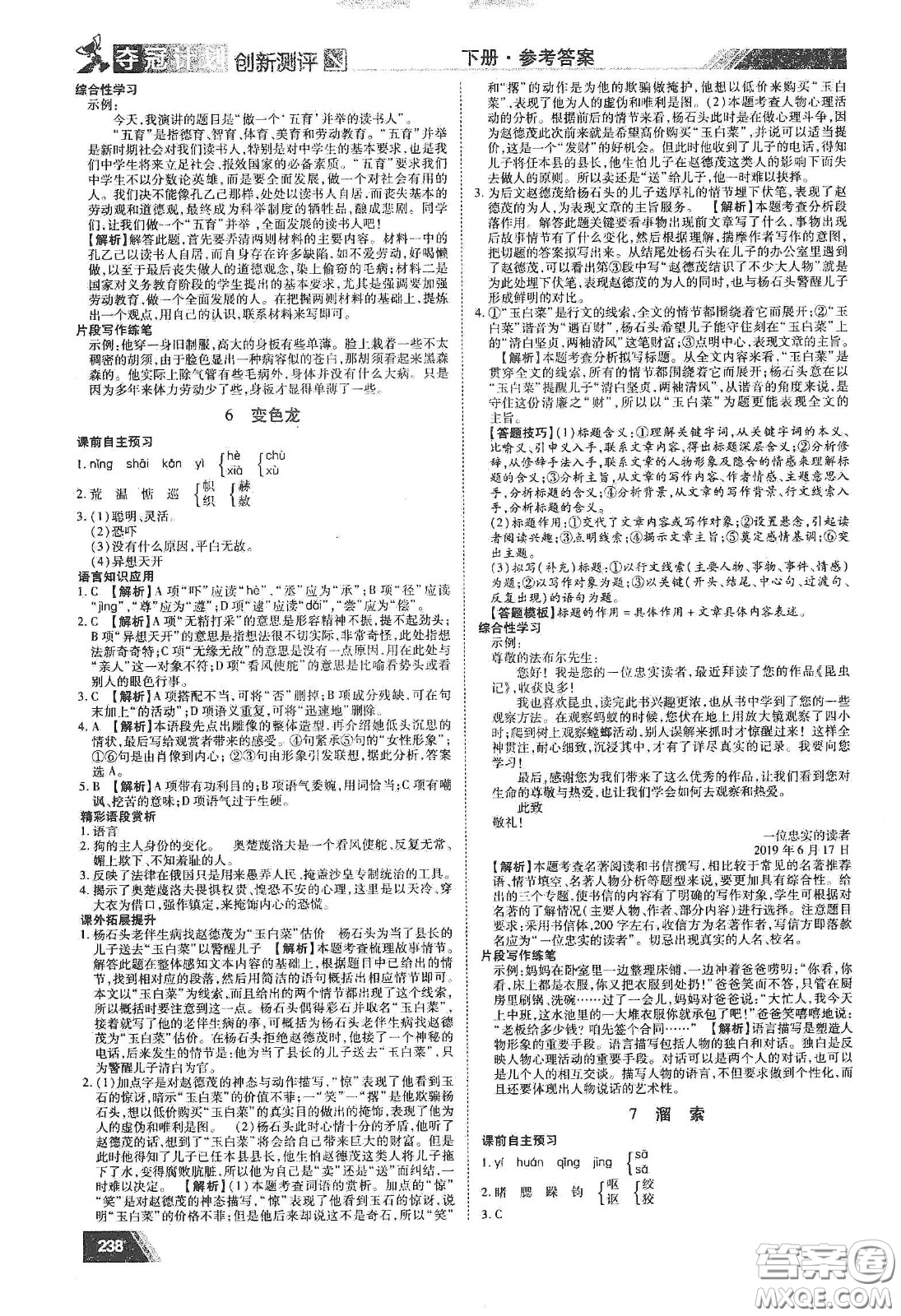 2020奪冠計(jì)劃初中創(chuàng)新測(cè)評(píng)九年級(jí)語文下冊(cè)人教版江西專版答案