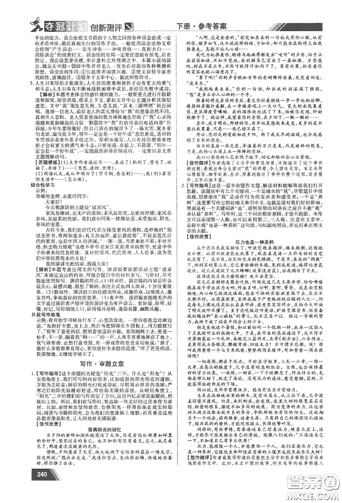 2020奪冠計(jì)劃初中創(chuàng)新測(cè)評(píng)九年級(jí)語文下冊(cè)人教版江西專版答案