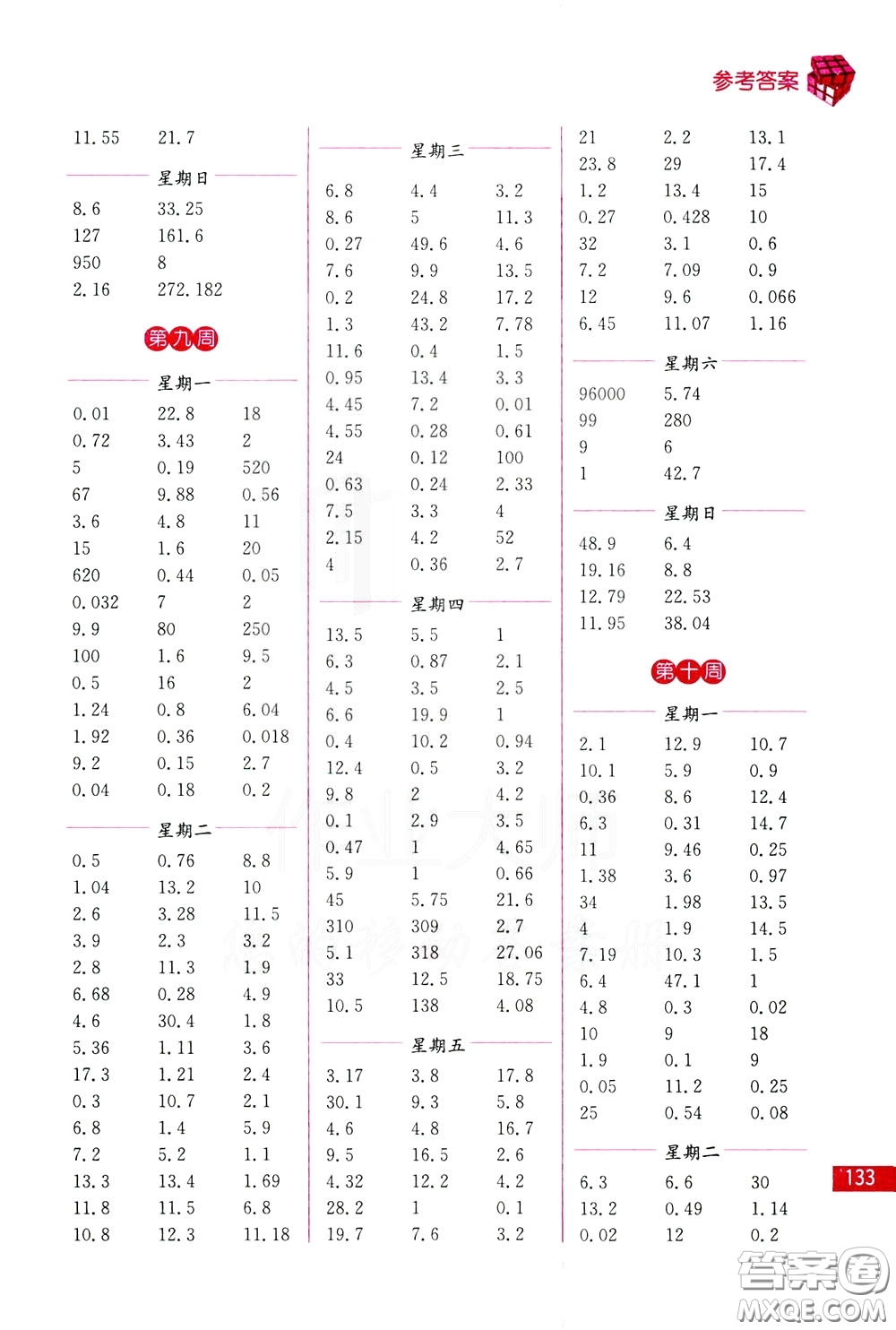 名師點(diǎn)撥2020年口算練習(xí)冊(cè)五年級(jí)下參考答案
