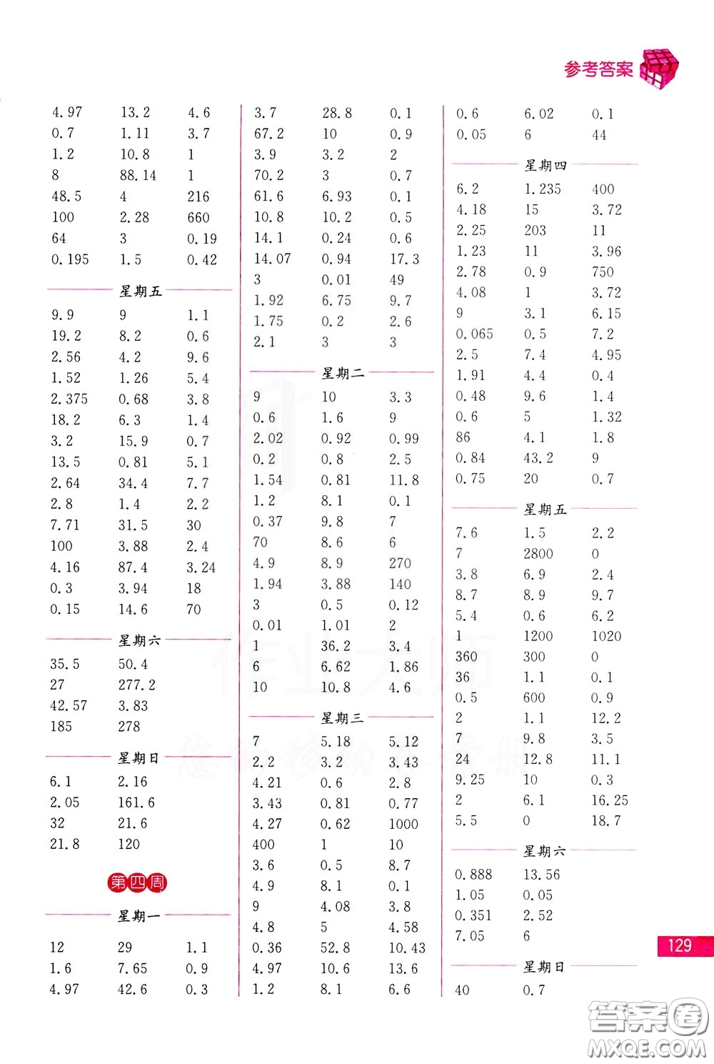名師點(diǎn)撥2020年口算練習(xí)冊(cè)五年級(jí)下參考答案
