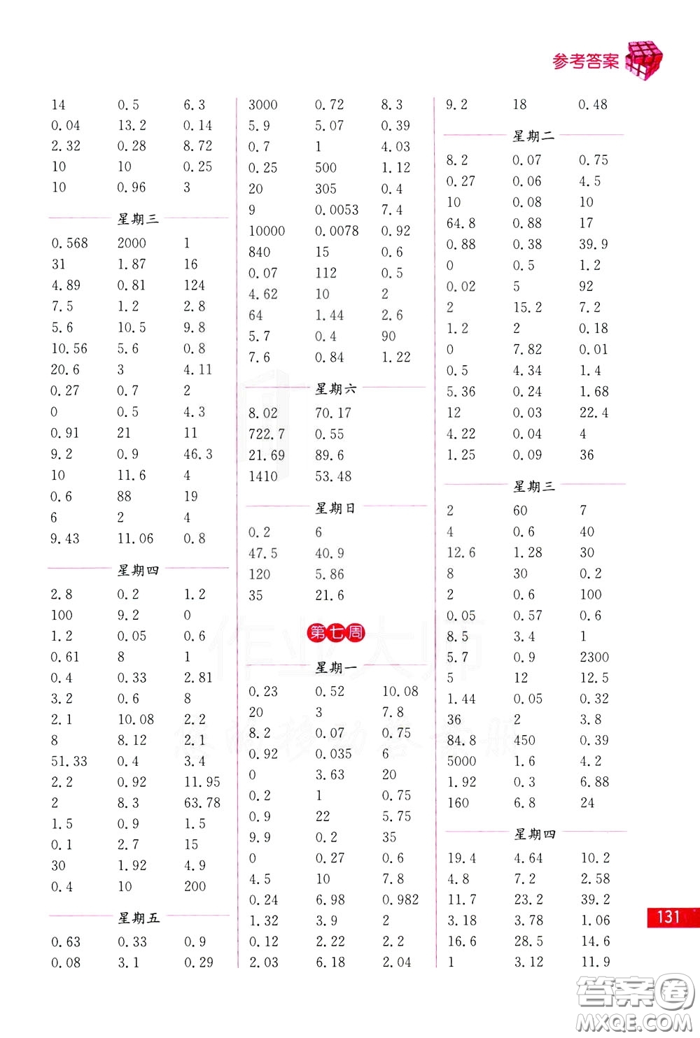 名師點(diǎn)撥2020年口算練習(xí)冊(cè)五年級(jí)下參考答案