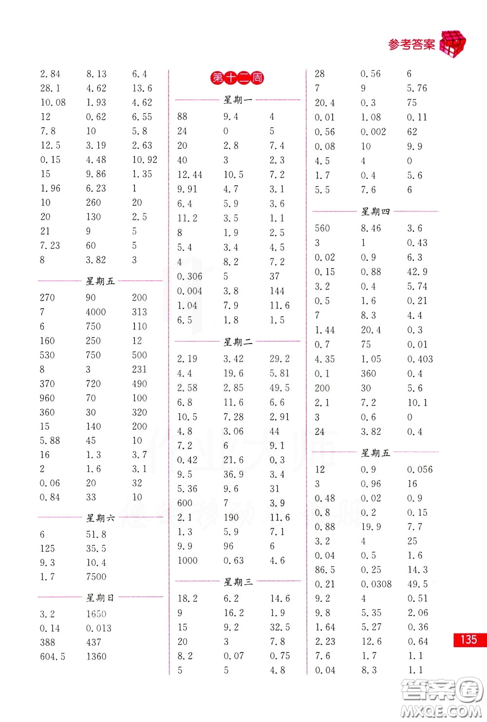 名師點(diǎn)撥2020年口算練習(xí)冊(cè)五年級(jí)下參考答案