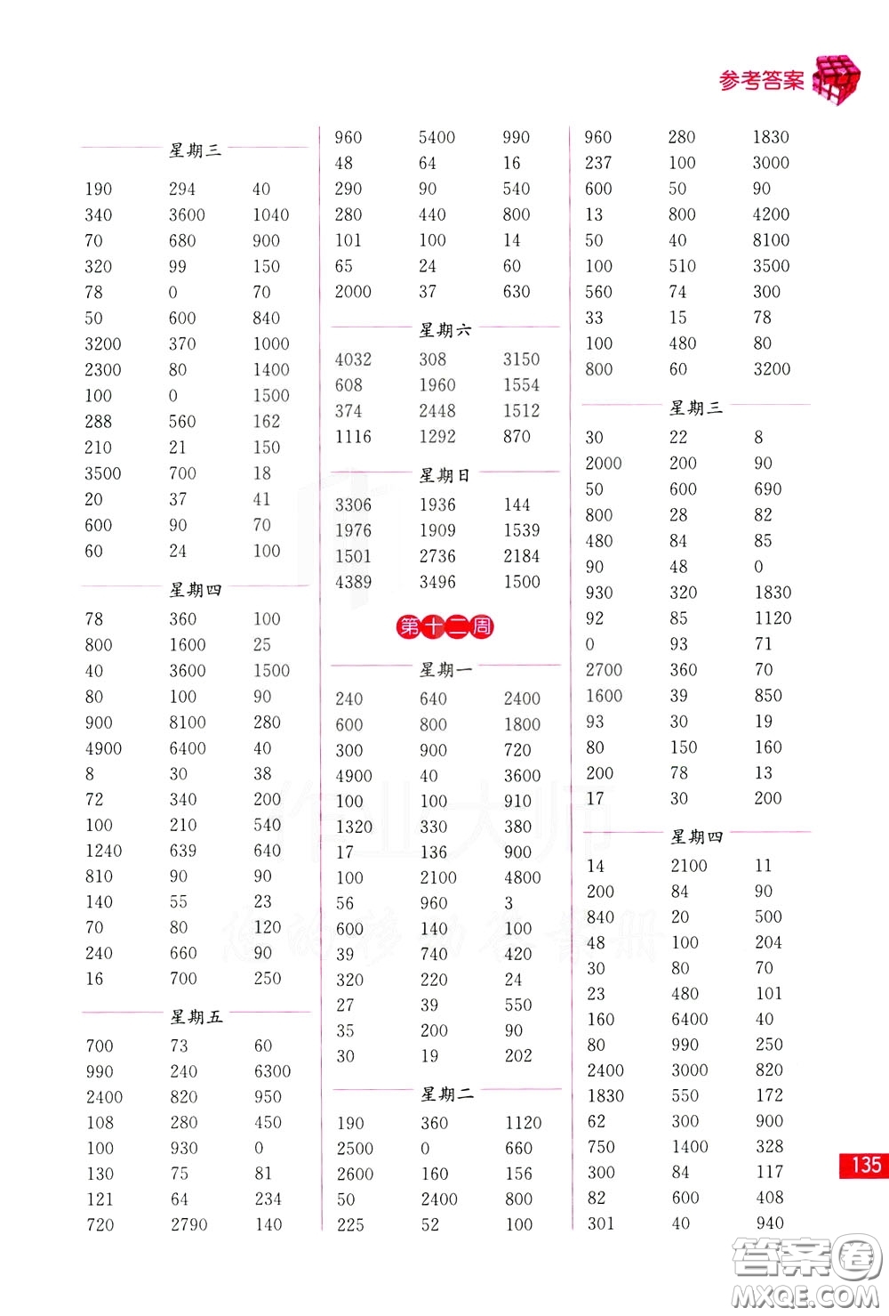 名師點(diǎn)撥2020年口算練習(xí)冊三年級下參考答案