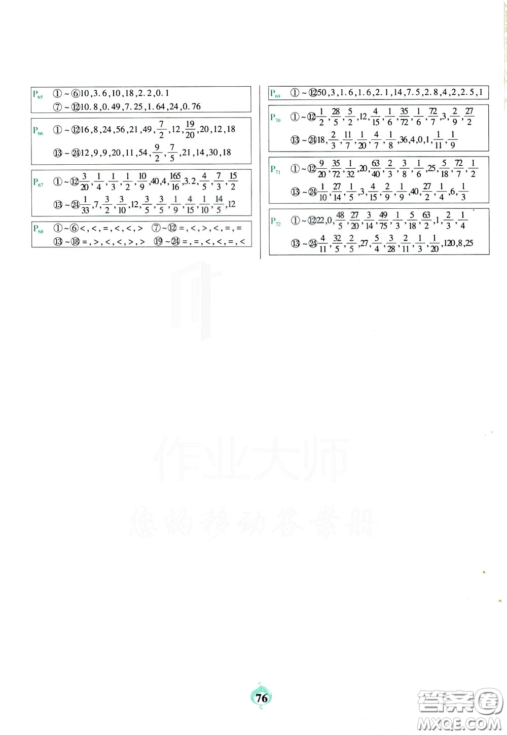 2020年計(jì)算小能手口算題卡五年級(jí)下BS北師版參考答案