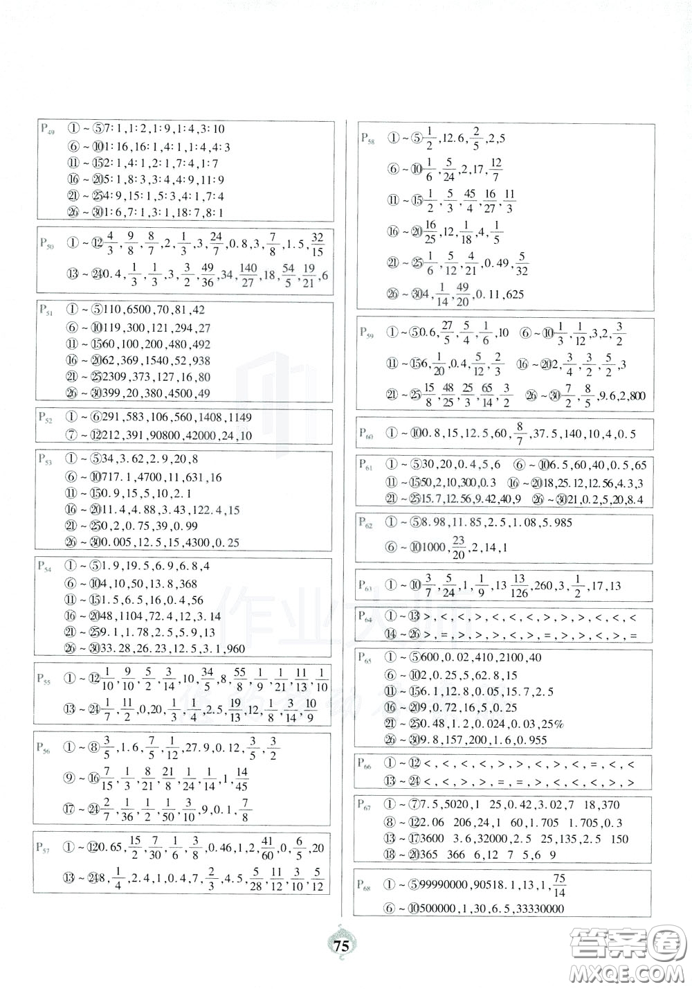 2020年計(jì)算小能手口算題卡六年級(jí)下BS北師版參考答案