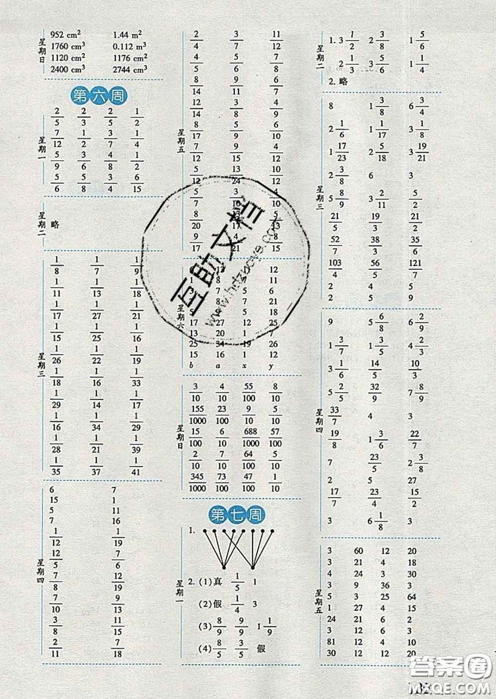 2020年經(jīng)綸學(xué)典口算達(dá)人五年級數(shù)學(xué)下冊人教版答案