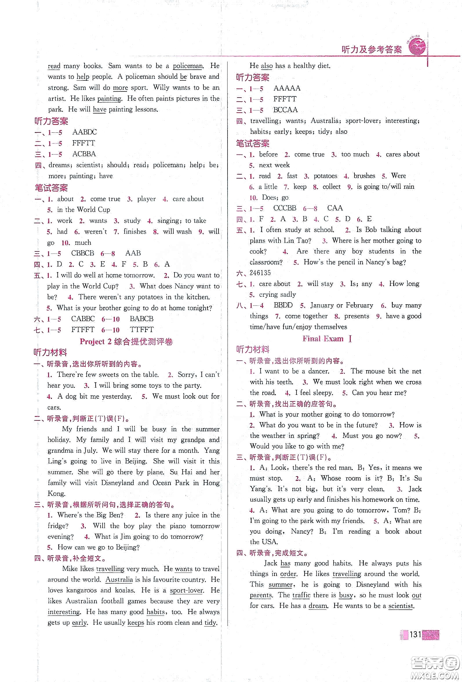 東南大學(xué)出版社2020名師點(diǎn)撥培優(yōu)訓(xùn)練六年級(jí)英語下冊(cè)江蘇版答案