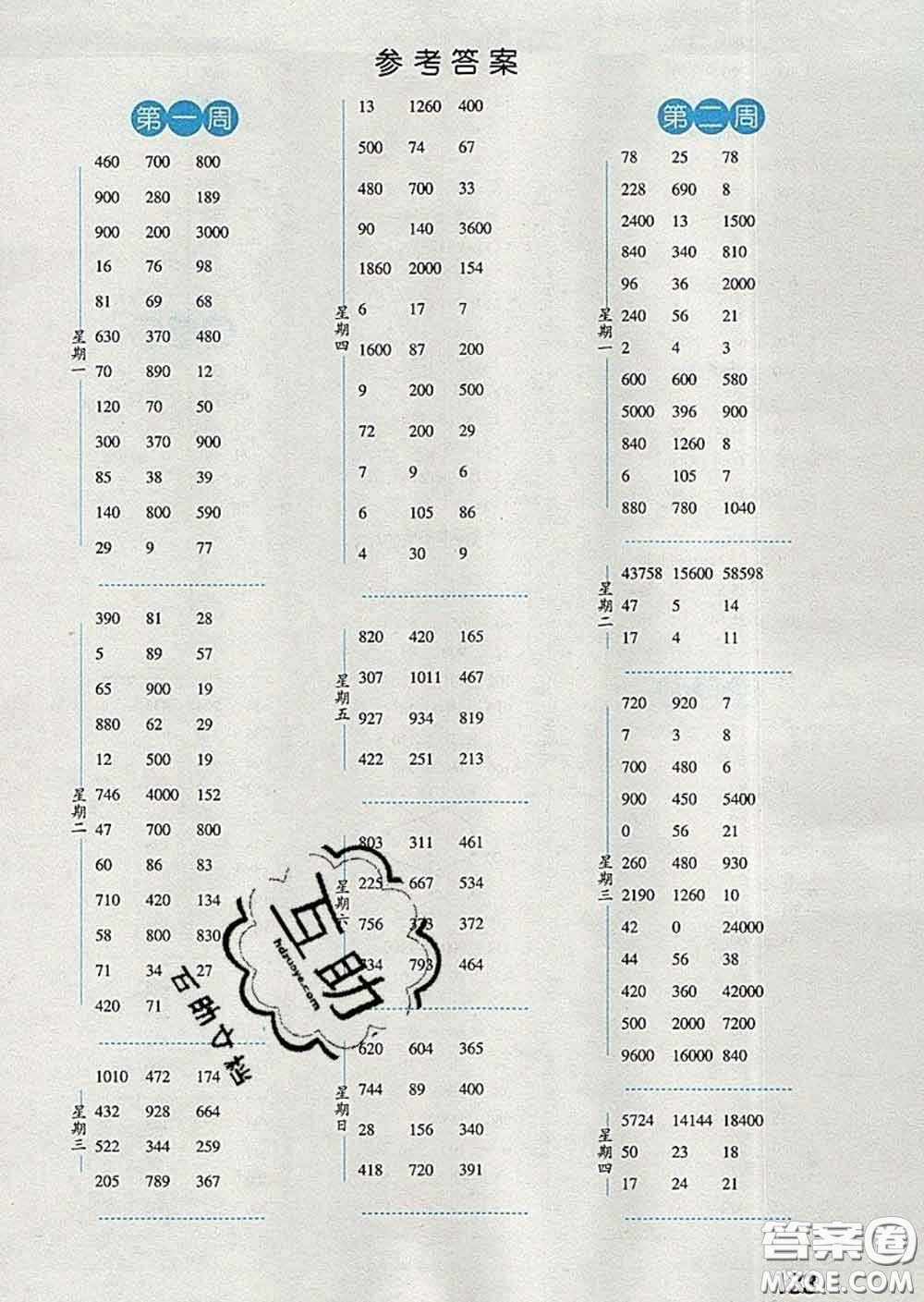 2020年經(jīng)綸學(xué)典口算達(dá)人四年級數(shù)學(xué)下冊人教版答案