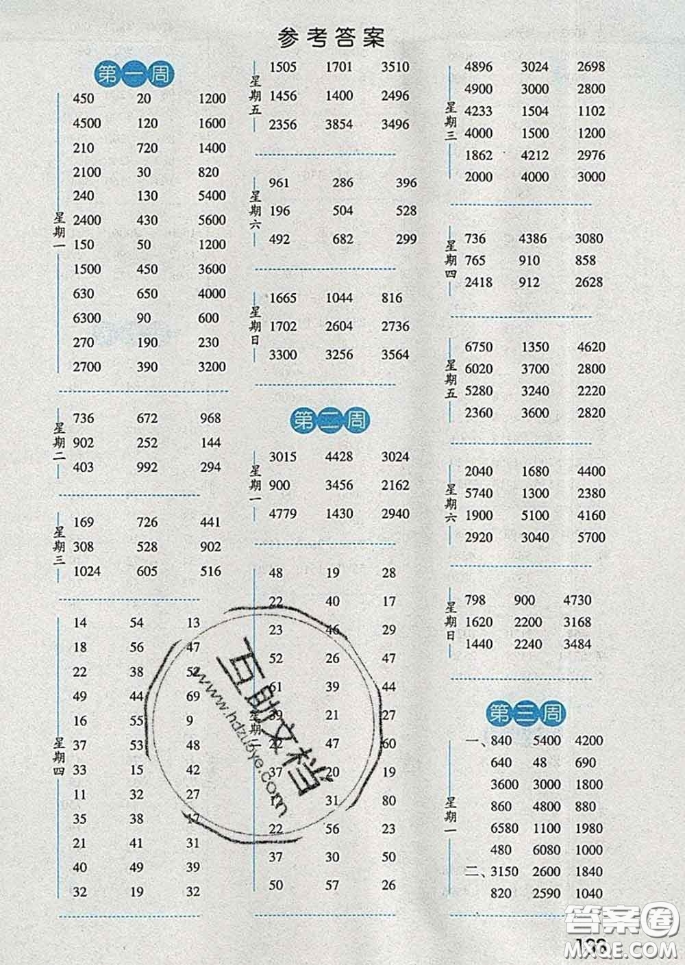 2020年經(jīng)綸學(xué)典口算達人三年級數(shù)學(xué)下冊江蘇版答案