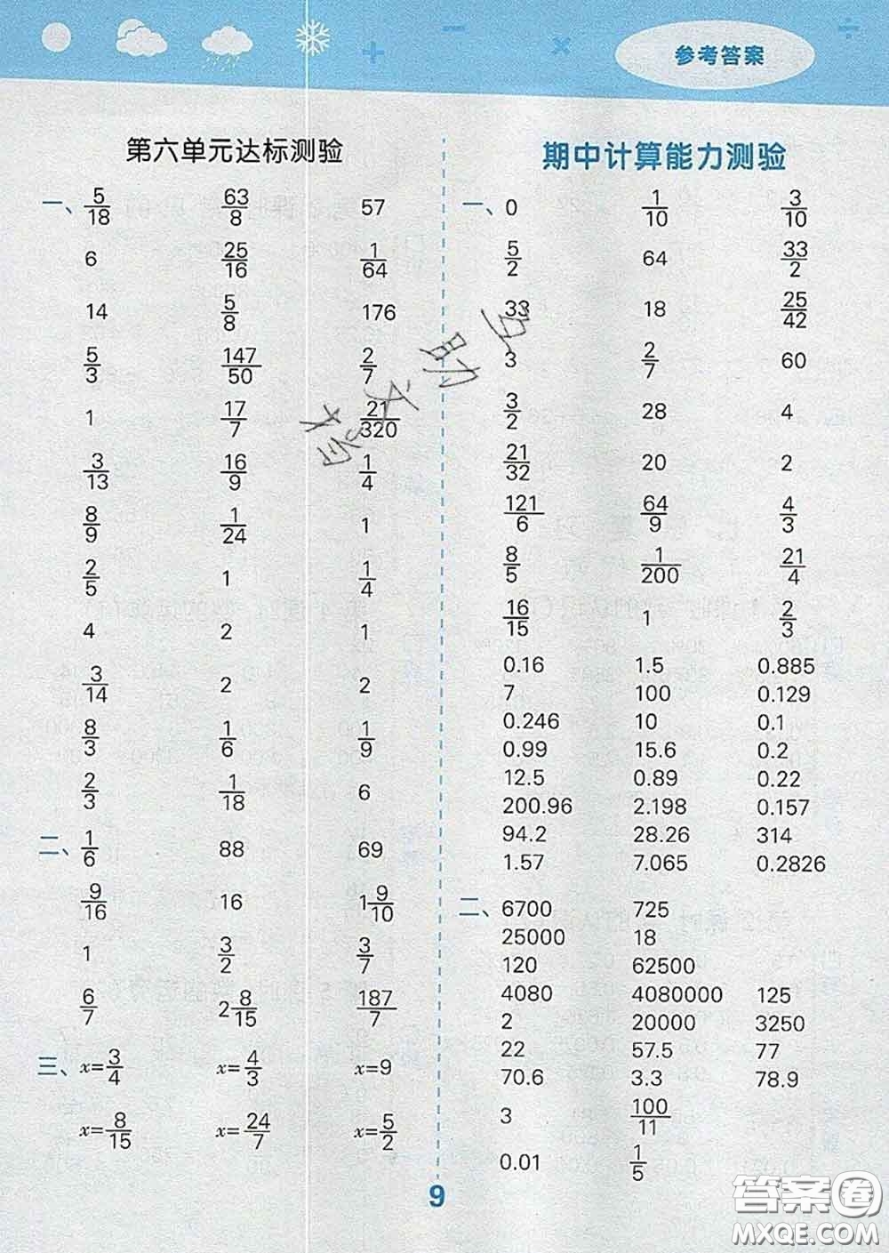 小兒郎2020年口算大通關(guān)六年級(jí)數(shù)學(xué)下冊(cè)蘇教版答案