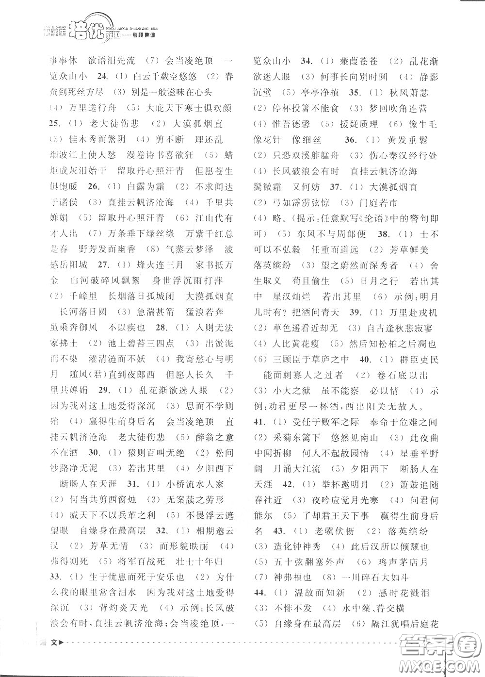 南方出版社2020年尖子生培優(yōu)教材專項集訓語文初中綜合版參考答案