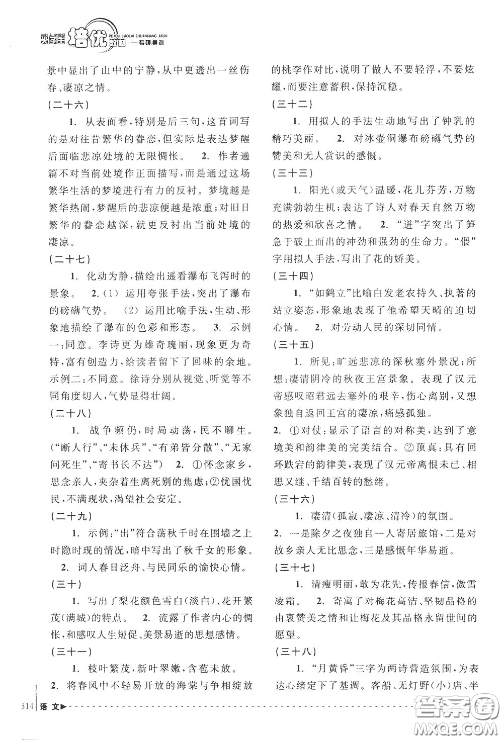 南方出版社2020年尖子生培優(yōu)教材專項集訓語文初中綜合版參考答案