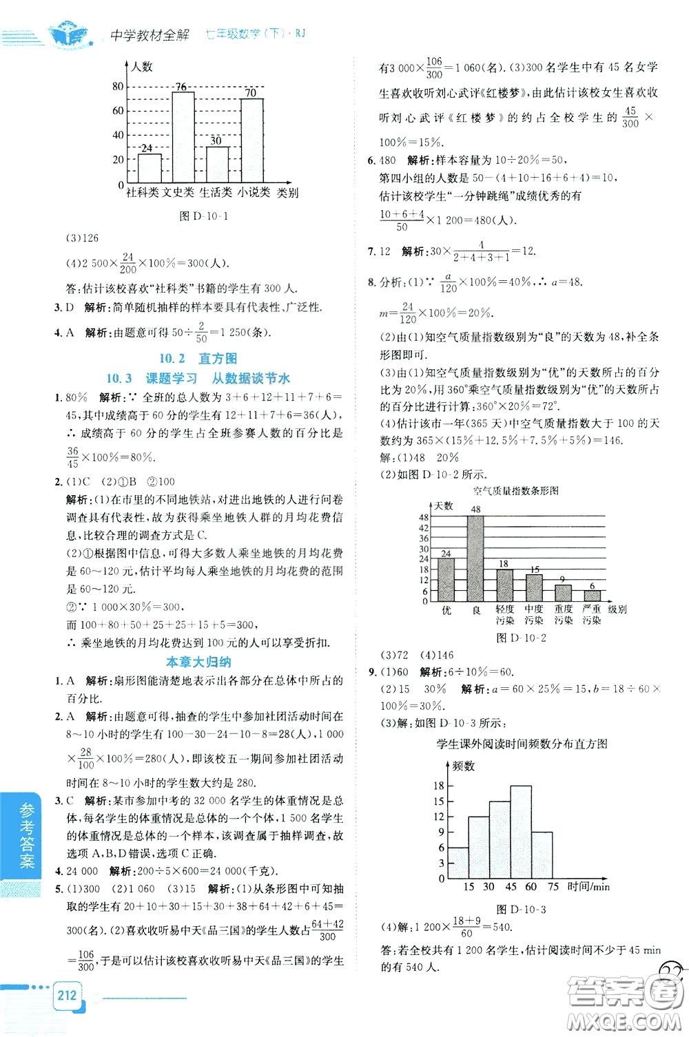 2020年中學(xué)教材全解七年級數(shù)學(xué)下RJ人教版參考答案