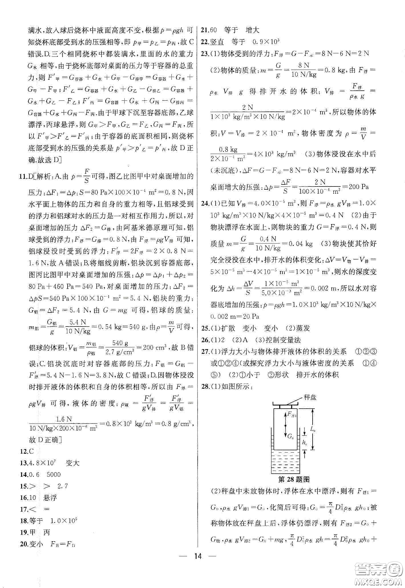 南京大學(xué)出版社2020提優(yōu)訓(xùn)練課課練八年級(jí)物理下冊(cè)課標(biāo)江蘇版答