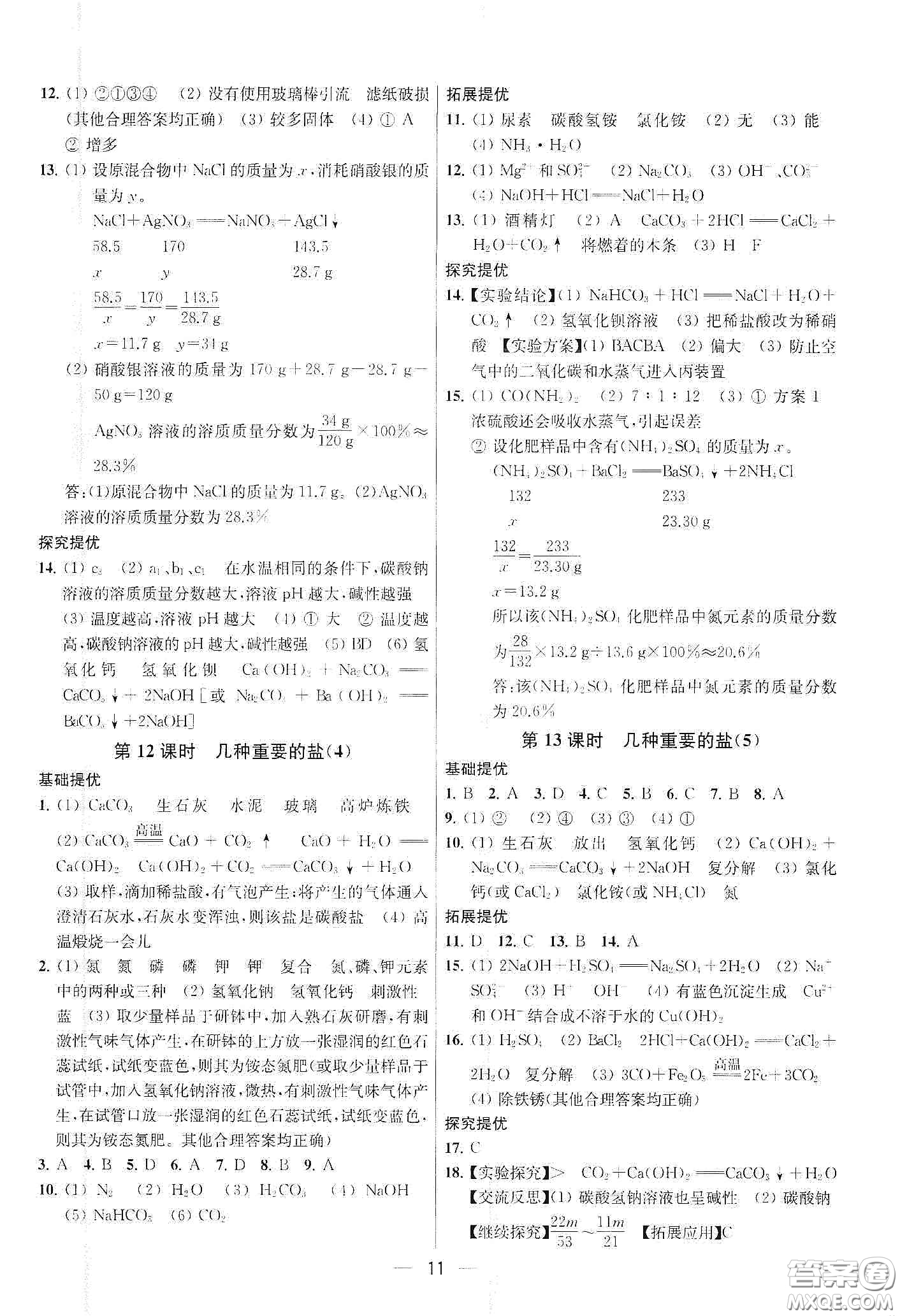 南京大學(xué)出版社2020提優(yōu)訓(xùn)練課課練九年級(jí)化學(xué)下冊(cè)國(guó)標(biāo)上海版答案